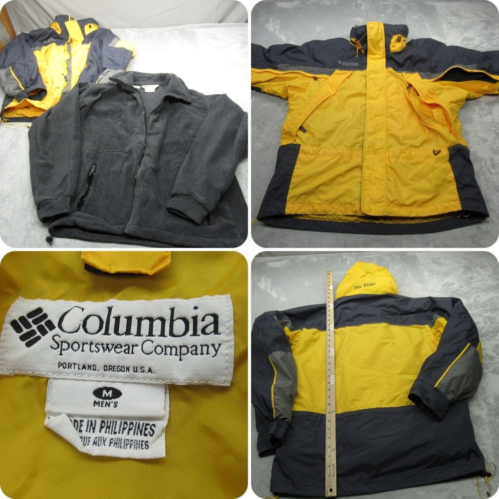 Columbia Jacket Mens Medium Yellow Interchange Waterproof Removable Liner 3in1